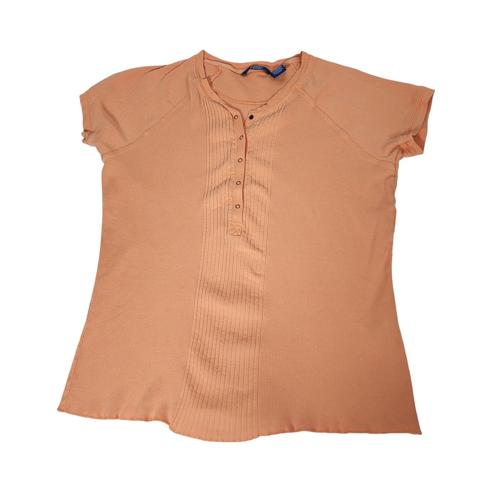 Riders by Lee Jeanswear Womens XL Peach Orange Ribbed Henley Short Sleeve Top